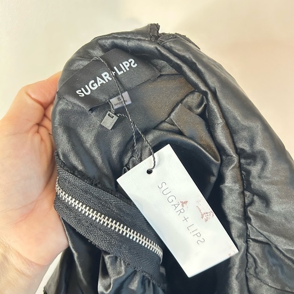 Sugar Lips All My Love Black V-Neck Sleeveless Dress S NWT Crochet Lace Mini - Picture 4 of 5